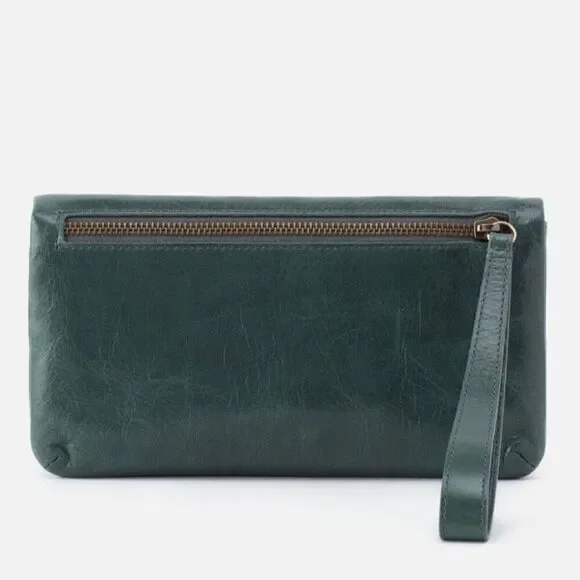 HOBO LAUREN CLUTCH LEATHER‎ WRISTLET WALLETSage Henna Luxury Leather, NWT
